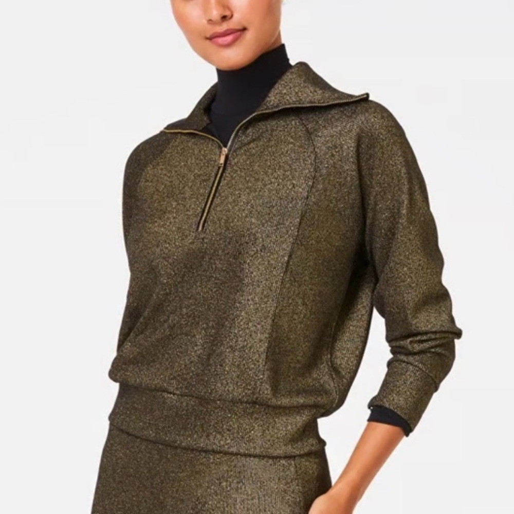 Spanx Air Essentials Shine Half-Zip Sweater Metallic | Women’s S NWT